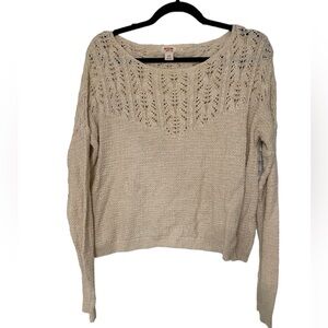 Crochet Drop Shoulder-Scoop Neck-Long Sleeve Sweater-SIZE LARGE